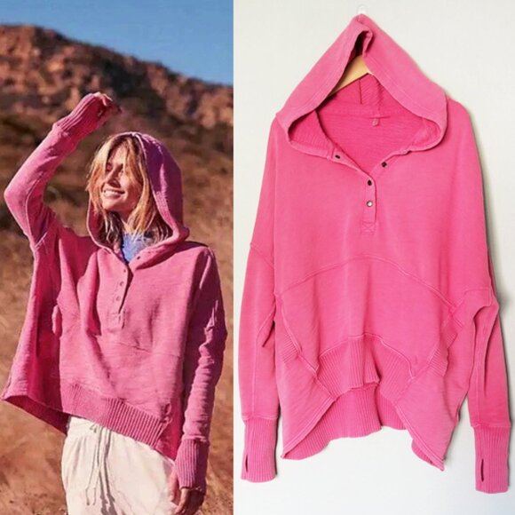 Free People FP Movement Solid Honey Dove Pullover Hoodie in Pink Size L Rare $98 - Picture 1 of 16